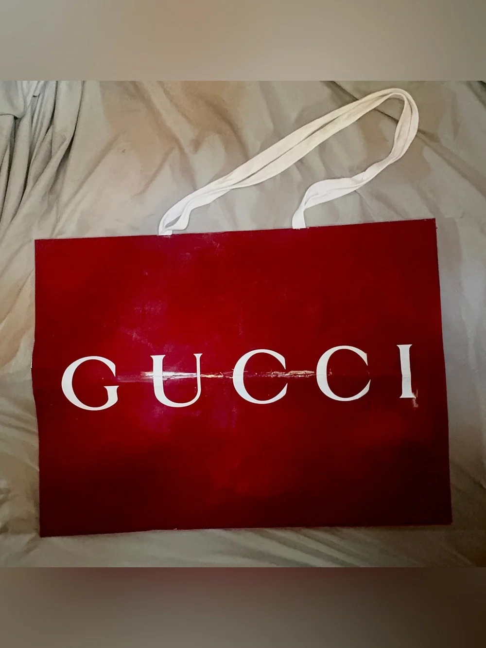 Authentic Gucci Large Rosso Ancora Red Glossy Paper Shopping Bag